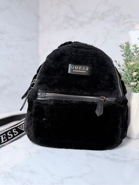GUESS Black Faux Fur Mini Backpack